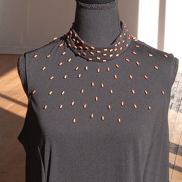 Cold Water Creek black Jersey elastic maxi dress with wood bead embellishment - Picture 4 of 11